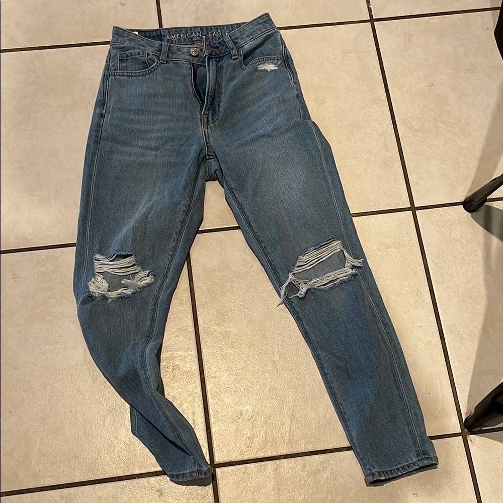 American Eagle Outfitters Boyfriend Ripped Blue Denim Jeans